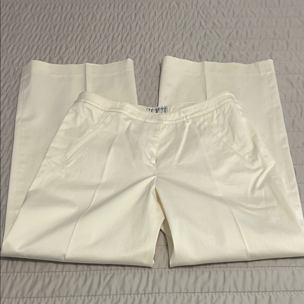 Talbots Collection - White Cotton Wide Leg Flat Front Pants - Size 8